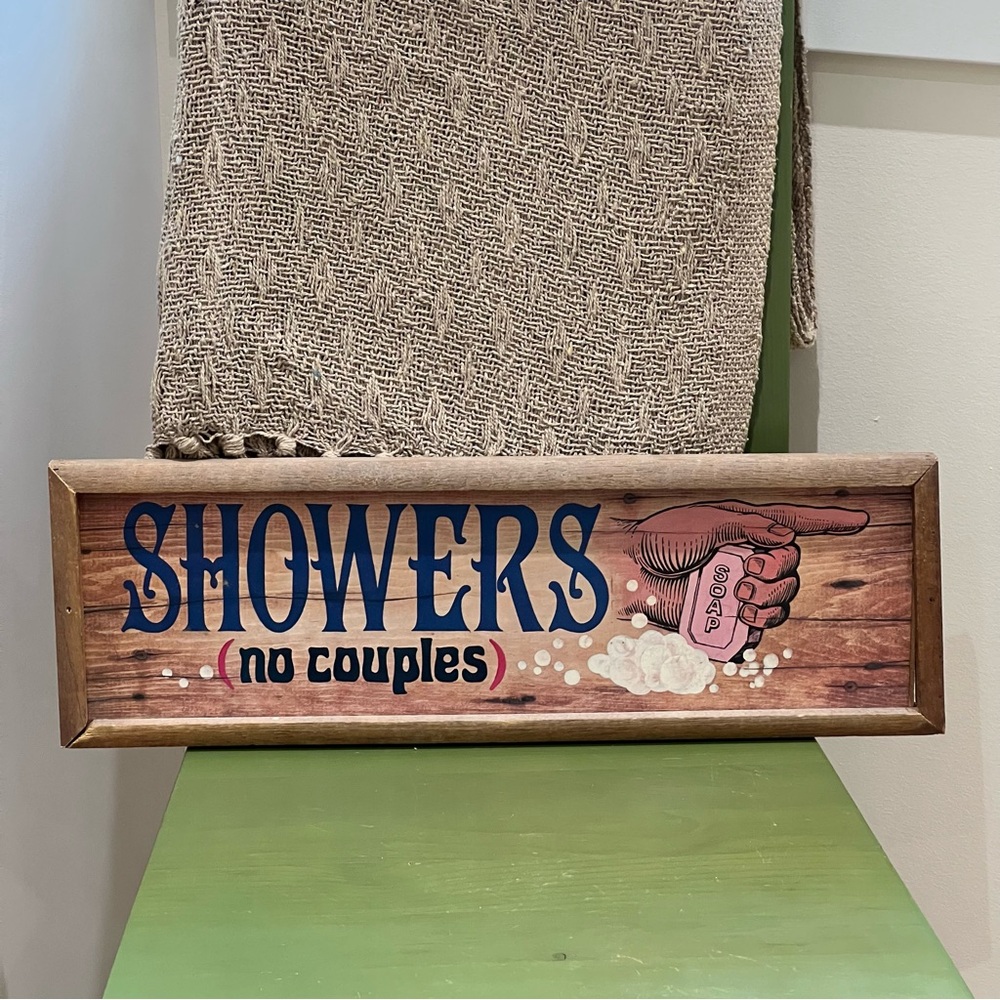 Humorous Wooden Bathroom Sign “SHOWERS (No Couples)” Rustic Farmhouse Decor